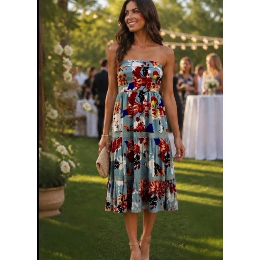 Magazine Dress Floral Strapless Sundress Size M
